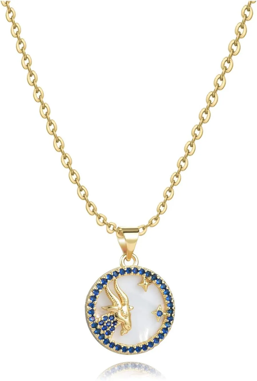 Gold Zodiac Necklaces for Women Red Yellow Green Clear CZ Aries Taurus Gemini Cancer Leo Virgo Libra Scorpio Sagittarius Capricorn Aquarius Pisces Birthday Anniversary