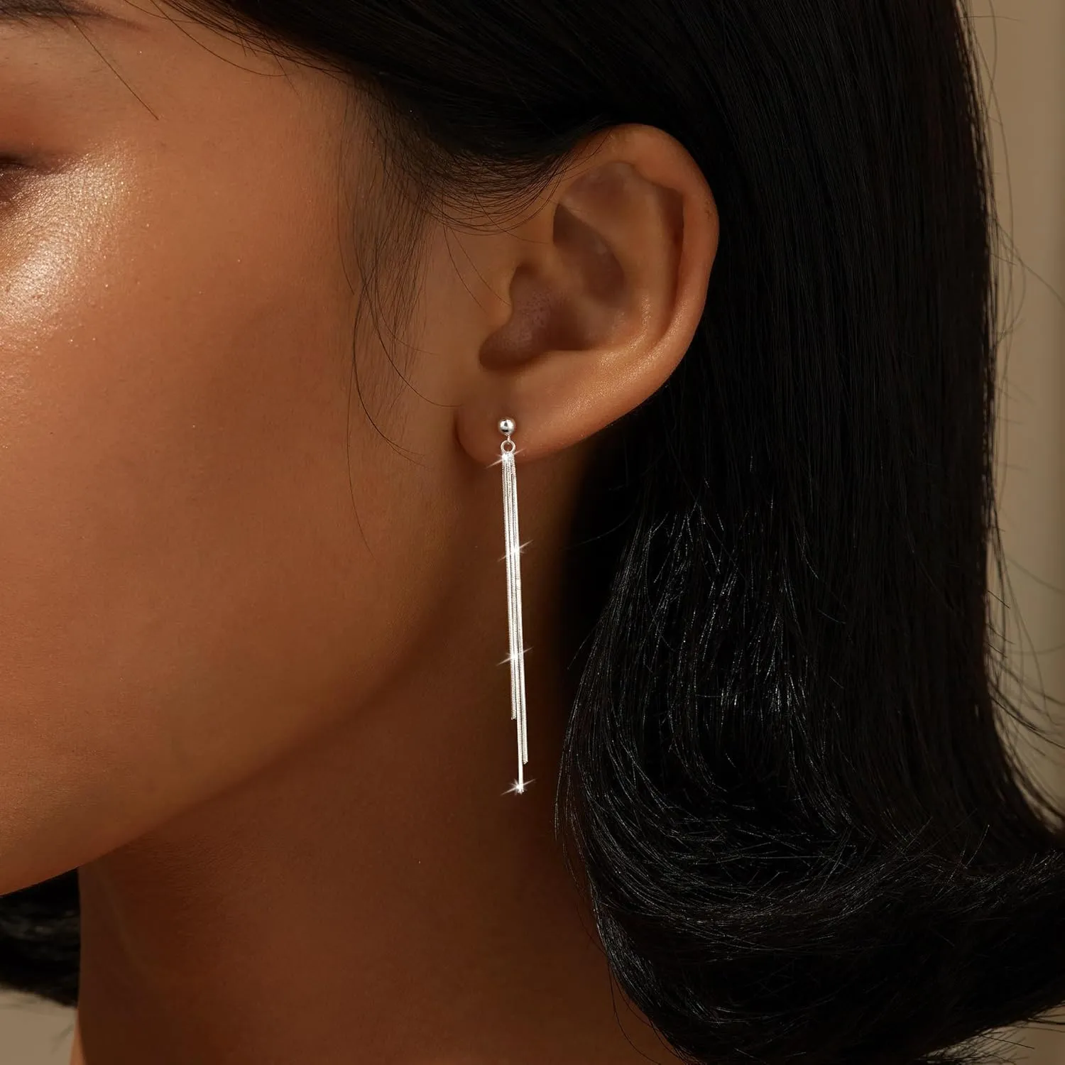 Gold/Silver Dangle Earrings for Women Dainty Long Hanging Chain Earrings Trendy Hypoallergenic Dangling Pearl Threader Earrings for Women Non-Tarnish Jewelry