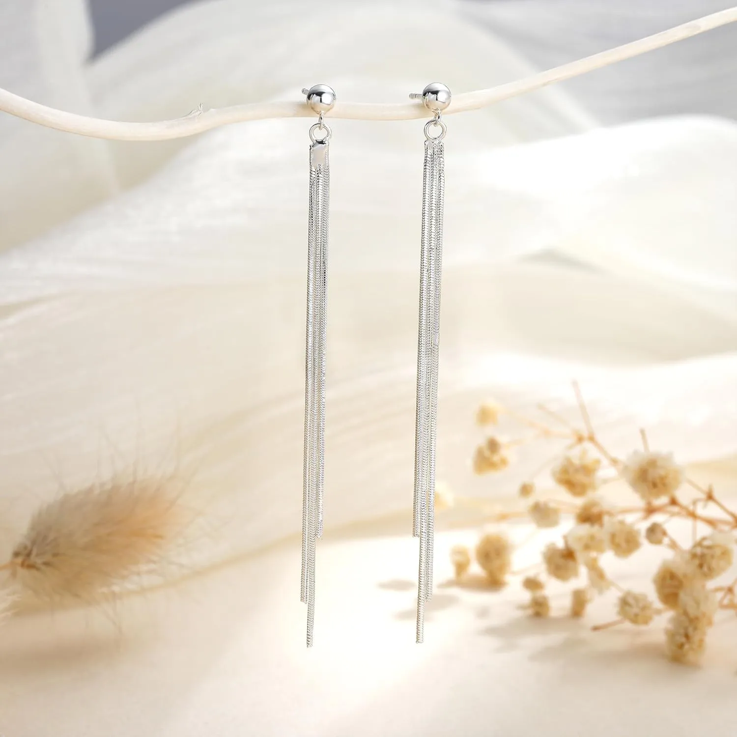 Gold/Silver Dangle Earrings for Women Dainty Long Hanging Chain Earrings Trendy Hypoallergenic Dangling Pearl Threader Earrings for Women Non-Tarnish Jewelry