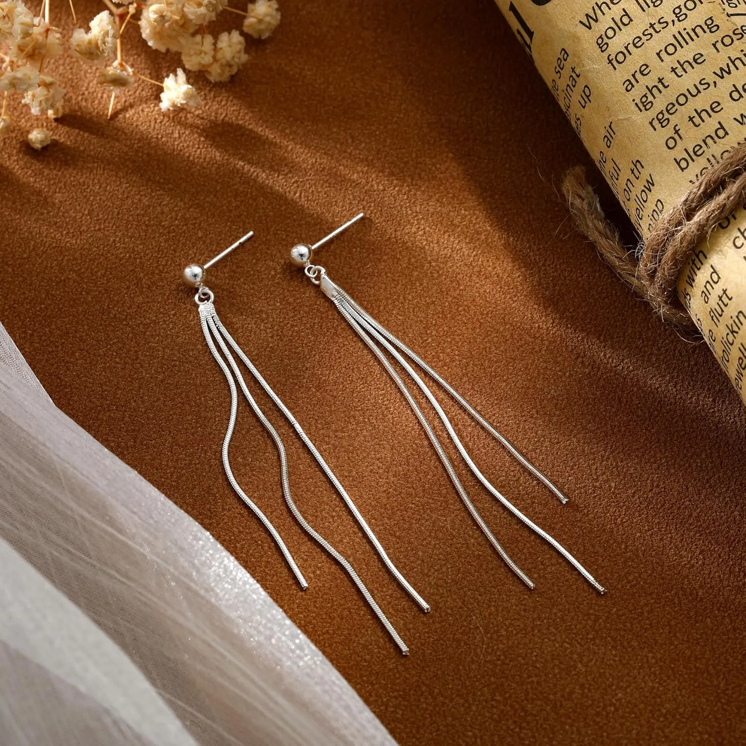 Gold/Silver Dangle Earrings for Women Dainty Long Hanging Chain Earrings Trendy Hypoallergenic Dangling Pearl Threader Earrings for Women Non-Tarnish Jewelry