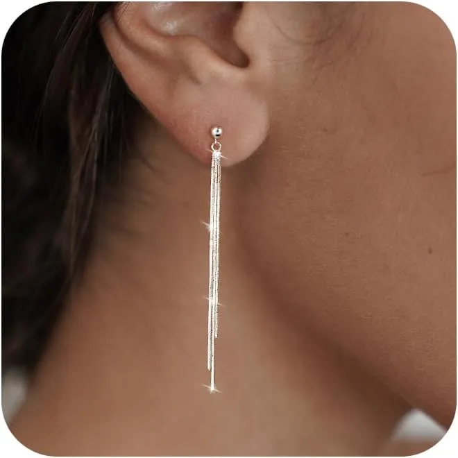 Gold/Silver Dangle Earrings for Women Dainty Long Hanging Chain Earrings Trendy Hypoallergenic Dangling Pearl Threader Earrings for Women Non-Tarnish Jewelry