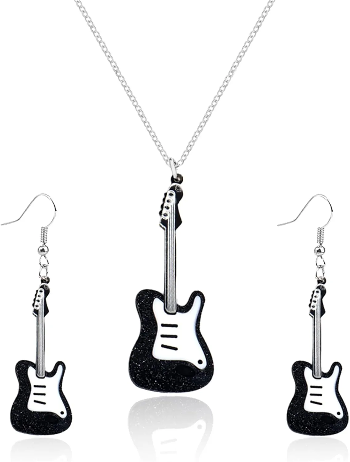 Guitar Music Earrings Necklace Sets for Women Lightweight Bass Electric Guitar Dangle Drop Earrings Chic Rock Music Lovers Teacher Singer Guitar Earrings Concert Party Rock and Roll Accessories