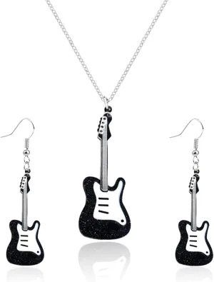 Guitar Music Earrings Necklace Sets for Women Lightweight Bass Electric Guitar Dangle Drop Earrings Chic Rock Music Lovers Teacher Singer Guitar Earrings Concert Party Rock and Roll Accessories