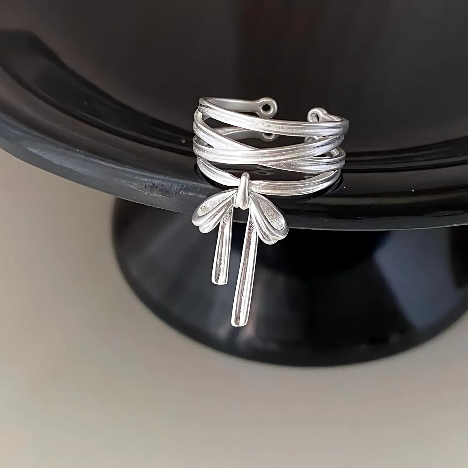Handmade 925 Sterling Silver Rings For Women Bow Rings With Pendant Hollow Rings Multi Layered Rings Sweety Finger Rings Open Adjustable Rings For Women Statement Rings Elegant Jewelry Gifts For Women