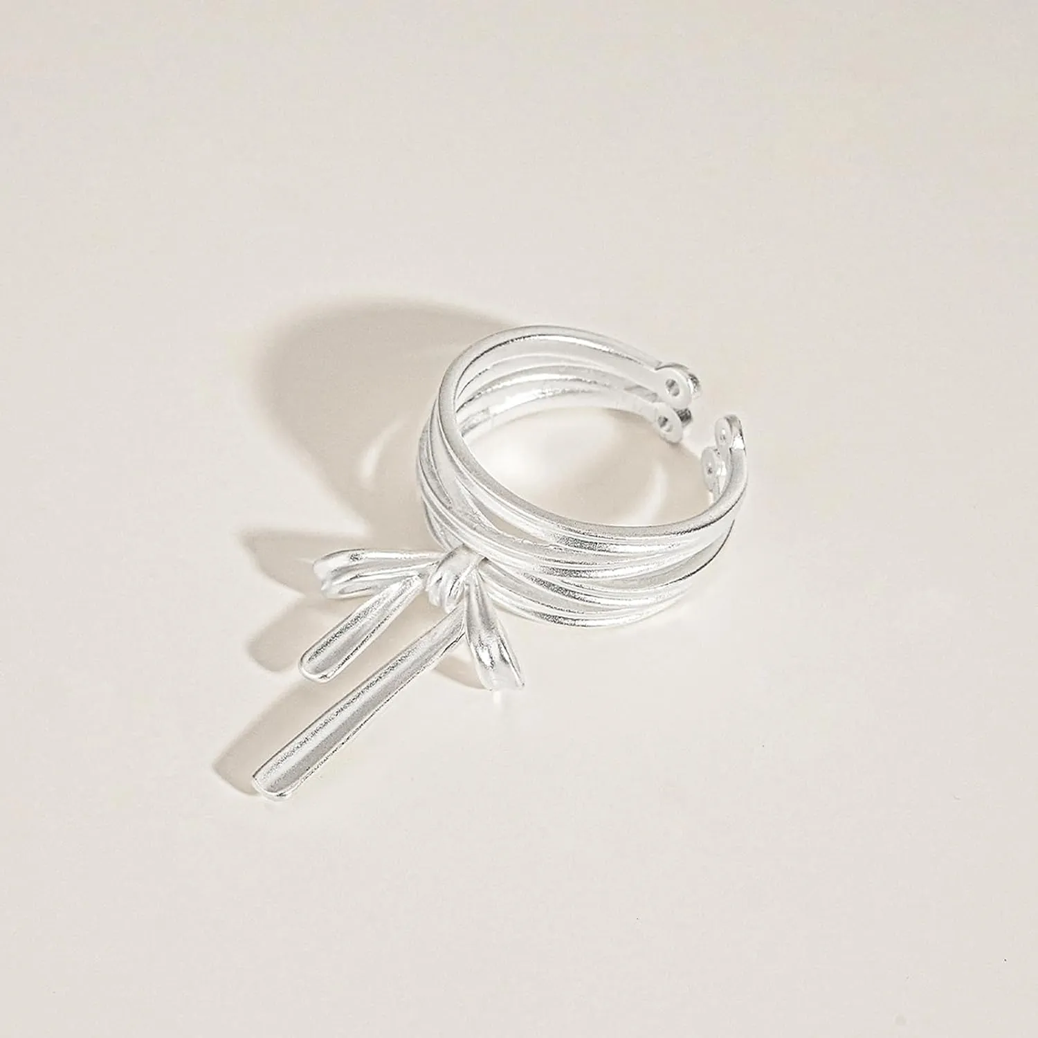 Handmade 925 Sterling Silver Rings For Women Bow Rings With Pendant Hollow Rings Multi Layered Rings Sweety Finger Rings Open Adjustable Rings For Women Statement Rings Elegant Jewelry Gifts For Women