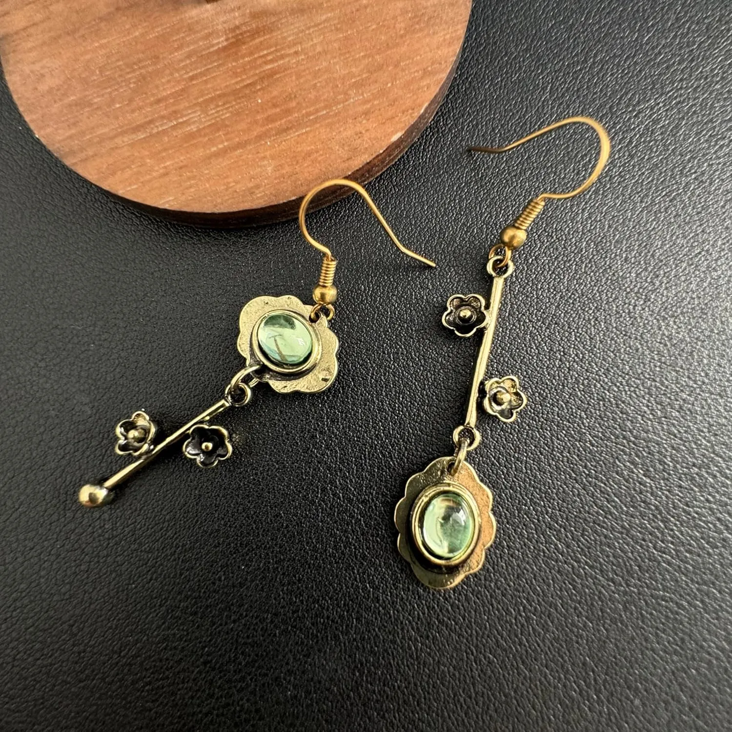 Handmade Bohemian Vintage Silver Asymmetry Plum Blossom Dangle Drop Earrings Dainty Cherry Green Crystal Flower Stud Earring for Women Statement Jewelry Gifts Mother's Day