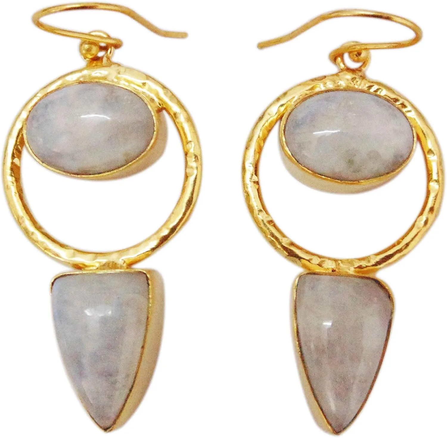 Handmade Rainbow Moonstone Earrings, Handcrafted Earrings, 18K Gold Plated Earrings, June Birthstone Earrings, Designer Dangle Hook Earrings