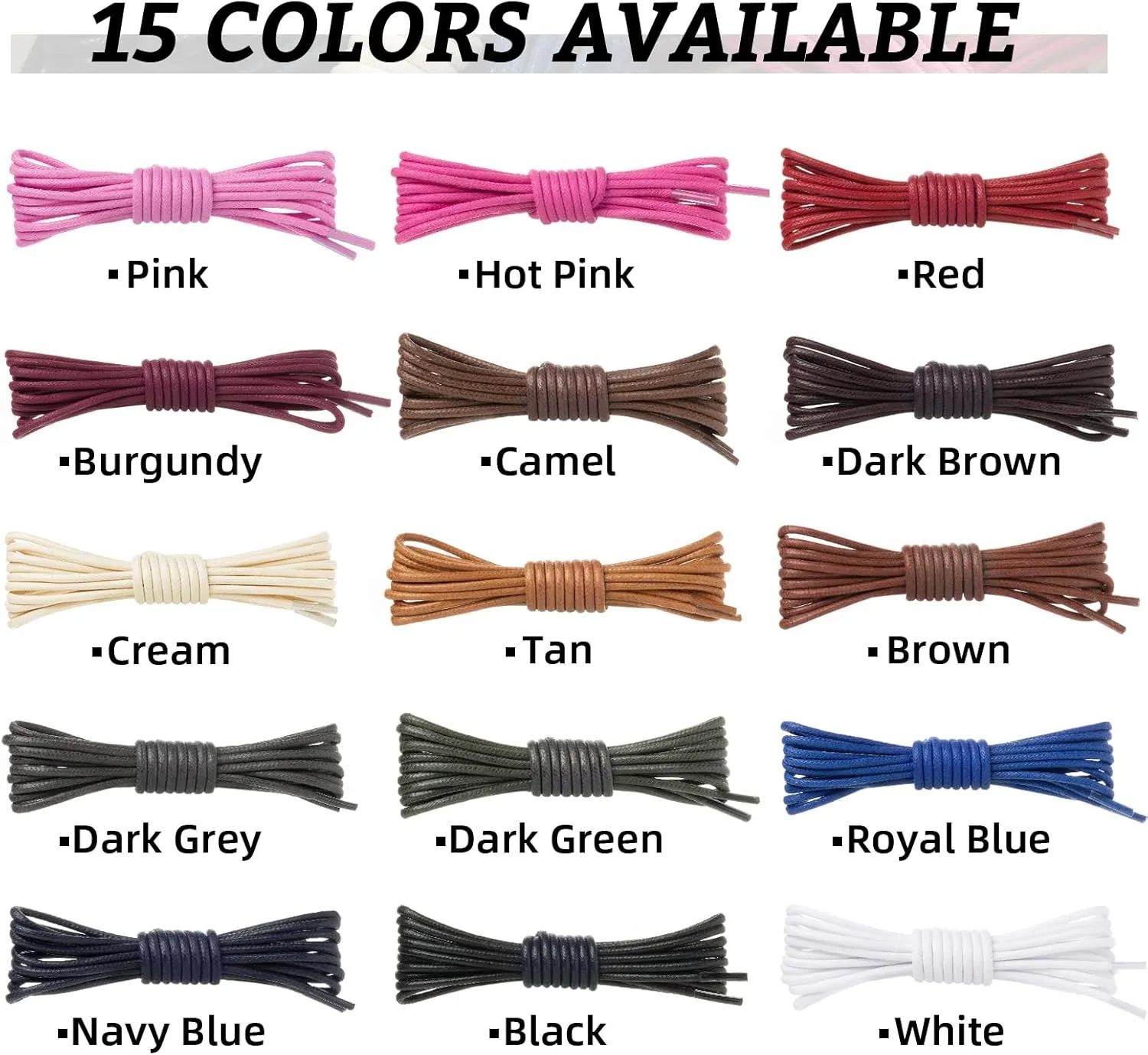 Handshop 3 Pairs Dress Shoe Laces | 3/32" Thin Round Waxed Shoelaces | 15 Colors in 23"- 63"