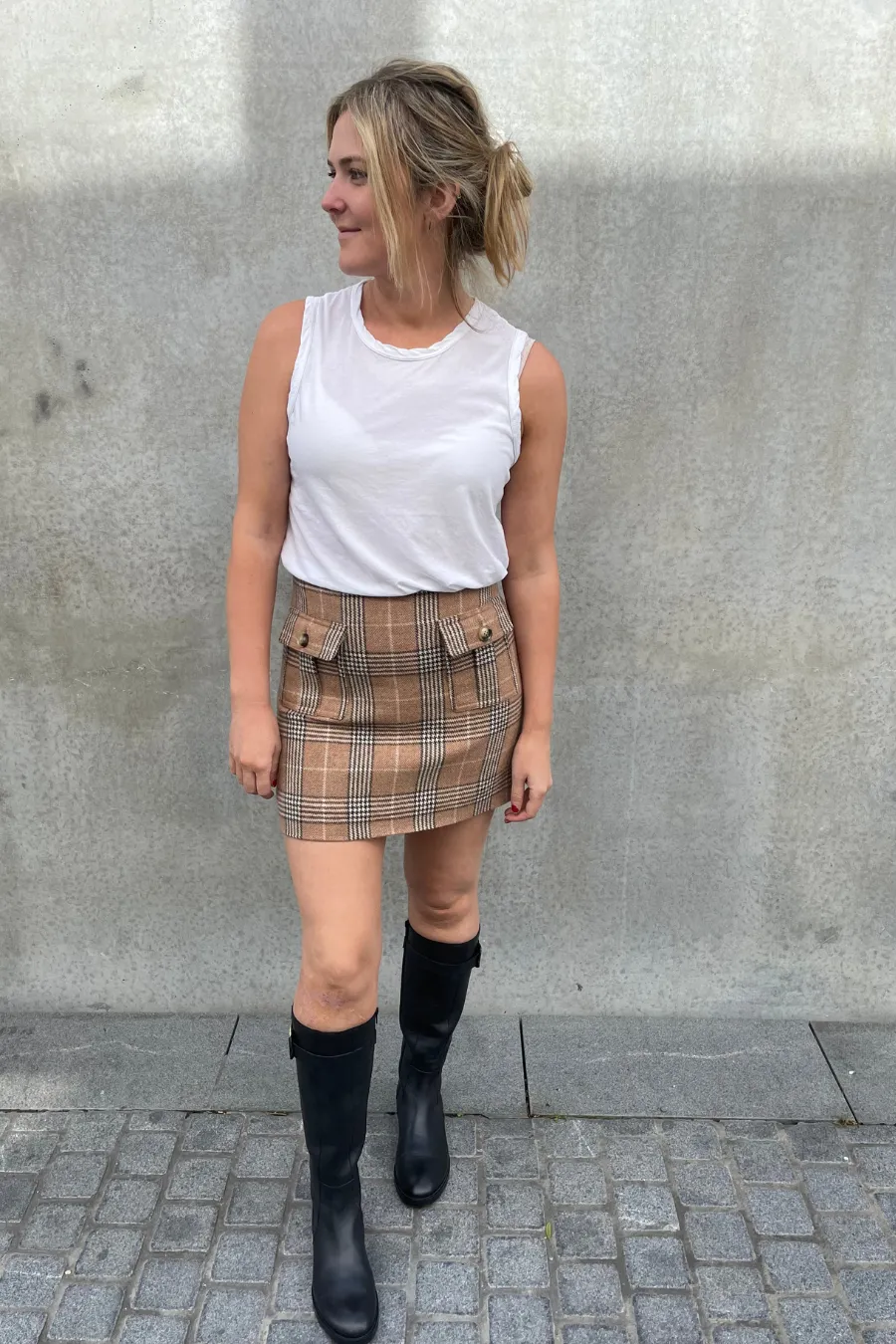 Hayla Wool Mini Skirt Brown Check