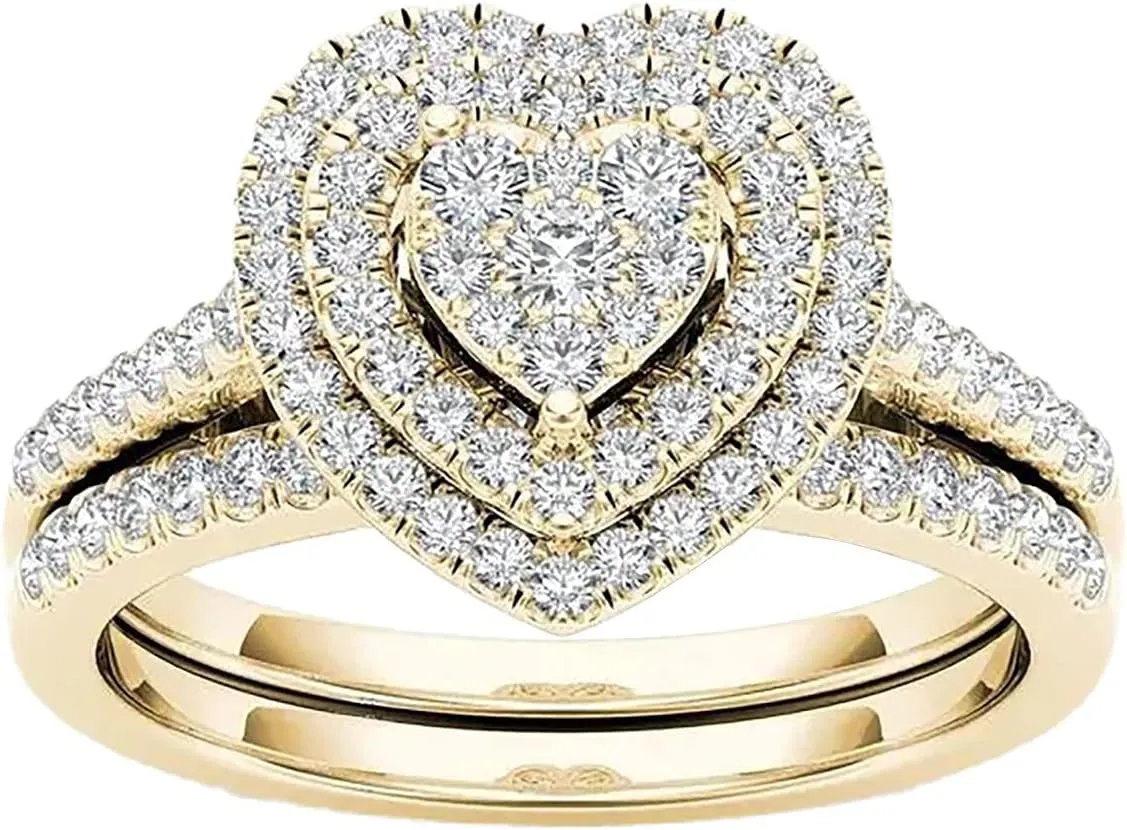 Heart Cubic Zirconia Crystal CZ Ring Set for Women Anniversary Mother's Day Wedding Promise Engagement Rings