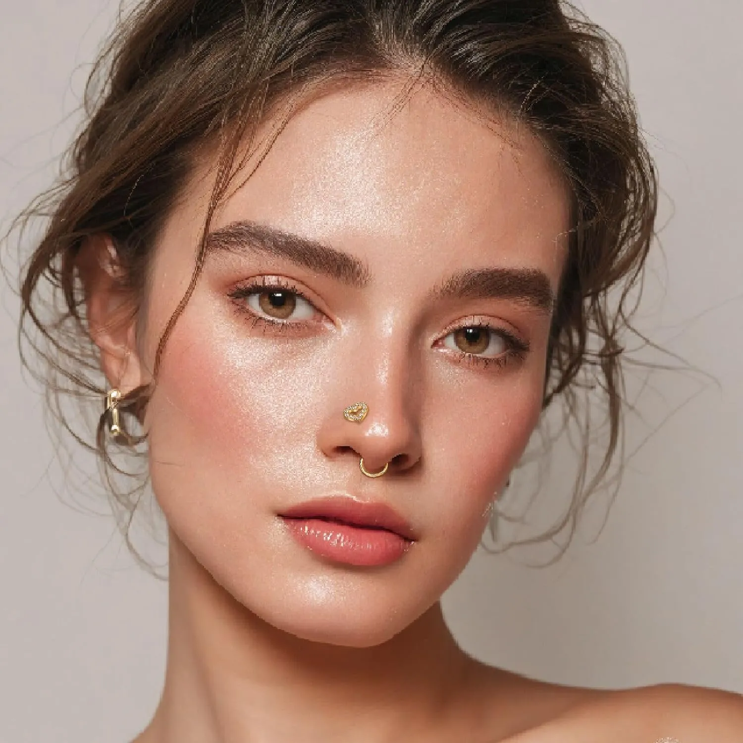 Heart Nose Rings Studs - 20G Gold/Silver Nose Rings for Women Men 14K Gold Filled & 316L Surgical Stainless Steel Nose Studs Hypoallergenic Corkscrew Nose Piercing Jewelry - 6PCS