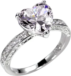 Heart Shape Zircon Wedding Band for Women Simulated Diamond Engagement Ring Exquisite Elegant Proposal Ring (Silver, 7)