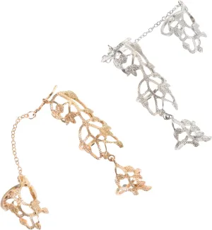 Homoyoyo 2Pcs Flower Chain Ring Stylish Full Finger Rings for Women Unique Decor Present for for Parties and Daily Wear