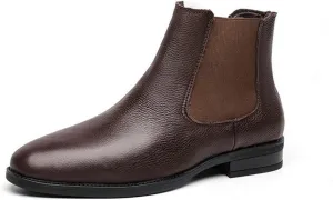 HOOENG Chelsea Boots for Men Elastic Bandage Cowhide Leather Wearable Waterproof Slip on Anti-Slip Non Slip Dress
