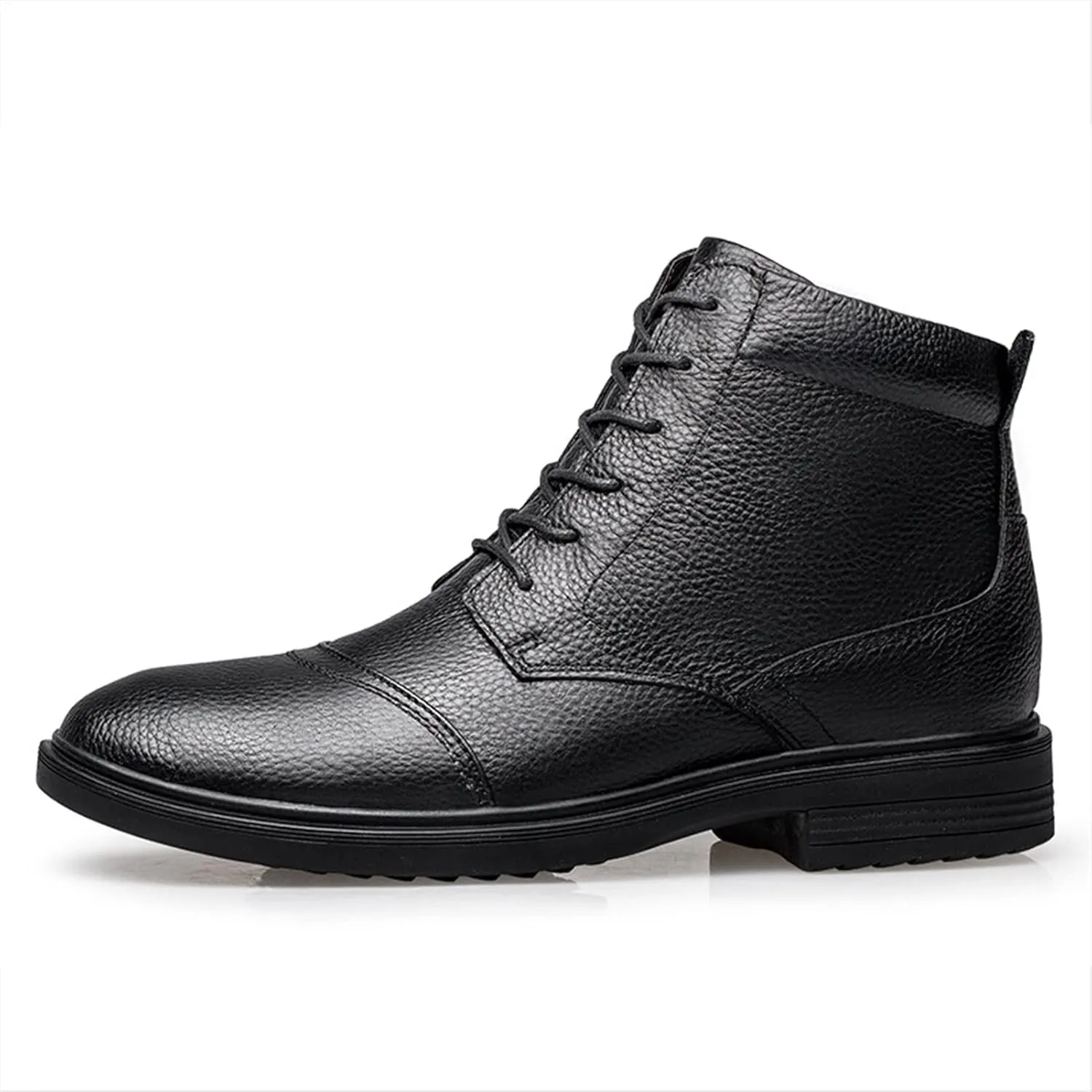 HOOENG Round Toe Lace Up Boots for Men Derby Cap Toe Genuine Leather Slip Resistant Wearable Waterproof Formal Dress