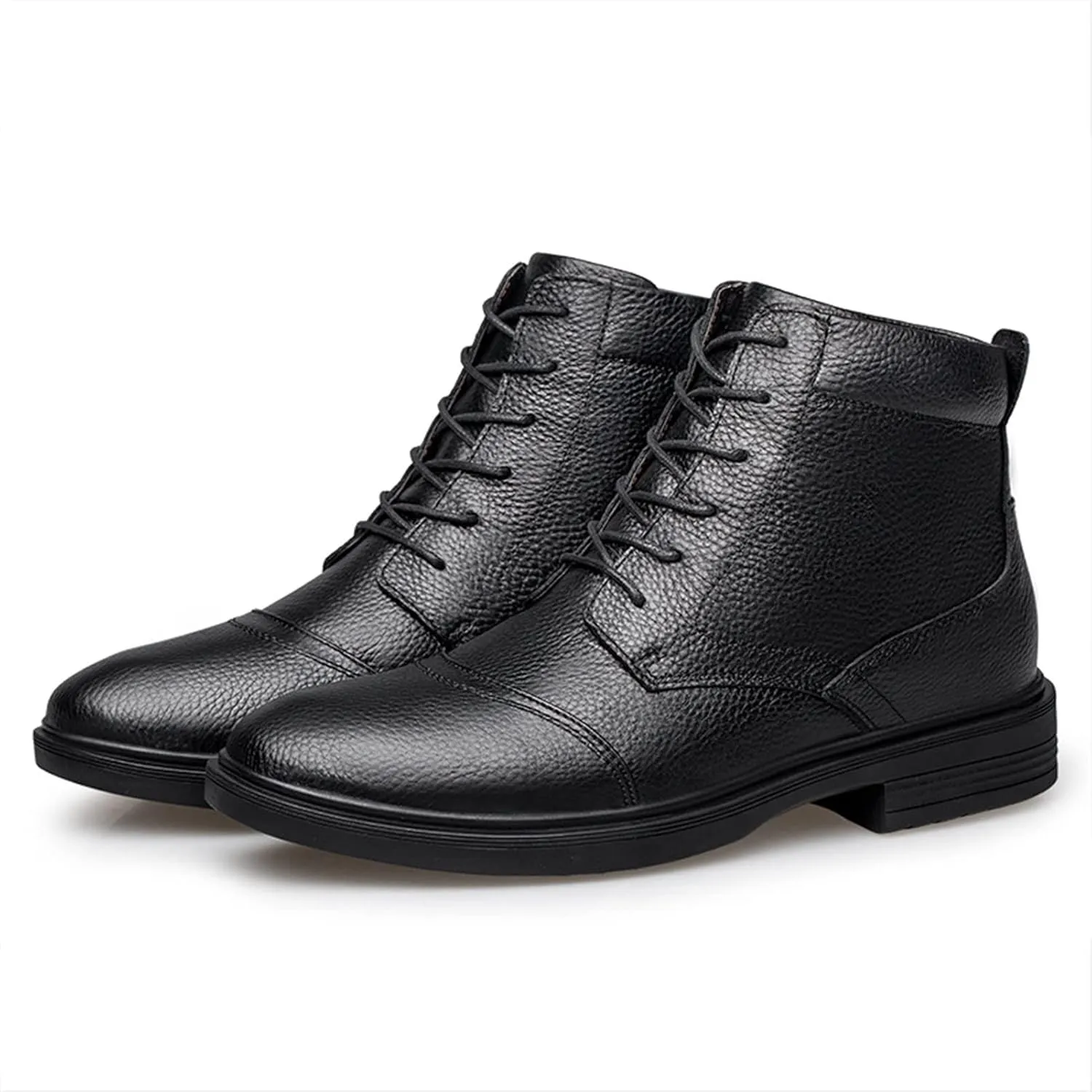 HOOENG Round Toe Lace Up Boots for Men Derby Cap Toe Genuine Leather Slip Resistant Wearable Waterproof Formal Dress