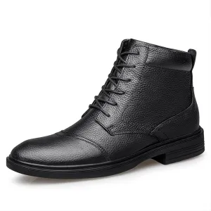 HOOENG Round Toe Lace Up Boots for Men Derby Cap Toe Genuine Leather Slip Resistant Wearable Waterproof Formal Dress