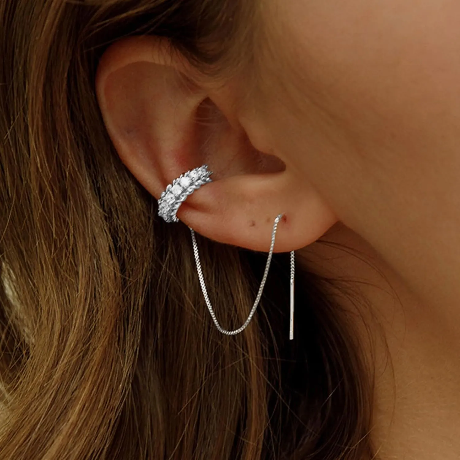 Huggie earrings for women 14k Dainty Gold Earrings Tassel Chain Drop Dangle Small Hoop Earrings Stud earrings for Women Teen Cubic Zirconia Sparkling Earrings Clip Womens earrings