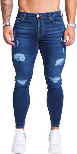 HUNGSON Men's Ripped Skinny Jeans Stretchy Slim Fit Jeans Pants for Men