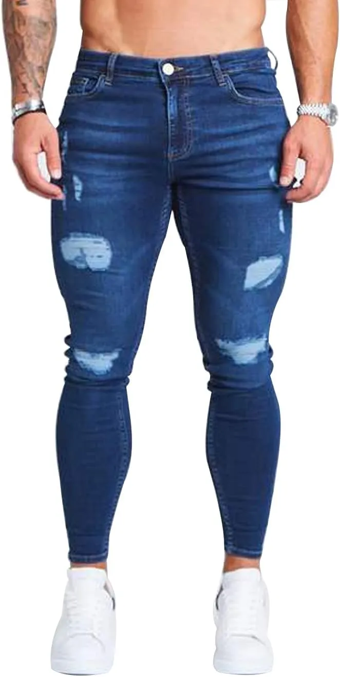 HUNGSON Men's Ripped Skinny Jeans Stretchy Slim Fit Jeans Pants for Men