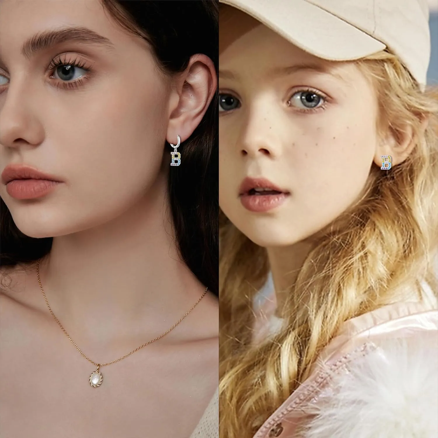 Hypoallergenic Earrings for Women Girls Sterling Silver 925-Littel Cute Kids Stud Hoop Initial Letter Dangle Earring Jewelry Present