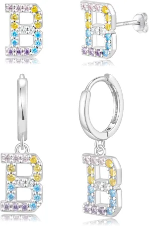 Hypoallergenic Earrings for Women Girls Sterling Silver 925-Littel Cute Kids Stud Hoop Initial Letter Dangle Earring Jewelry Present