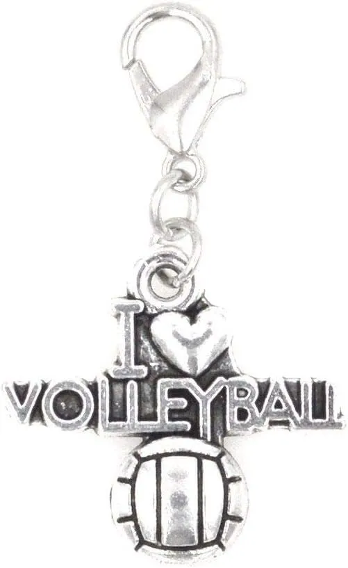 I Love Volleyball Clip on Charm Perfect for Necklaces and Bracelets 101Af