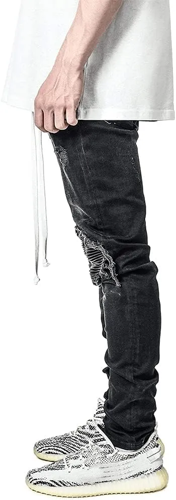 IDEALSANXUN Mens Ripped Stretch Jeans Casual Slim Fit Distressed Plaid Pattern Skinny Biker Jeans