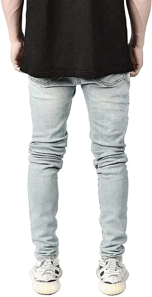 IDEALSANXUN Mens Ripped Stretch Jeans Casual Slim Fit Distressed Plaid Pattern Skinny Biker Jeans