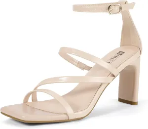 IDIFU IN3 Strappy Heels for Women Low Chunky Block Square Open Toe Heeled Sandals Wedding Bridal Bride Prom Party Dress Shoes Comfortable Dressy Formal Cute Ankle Strap Thick Heels