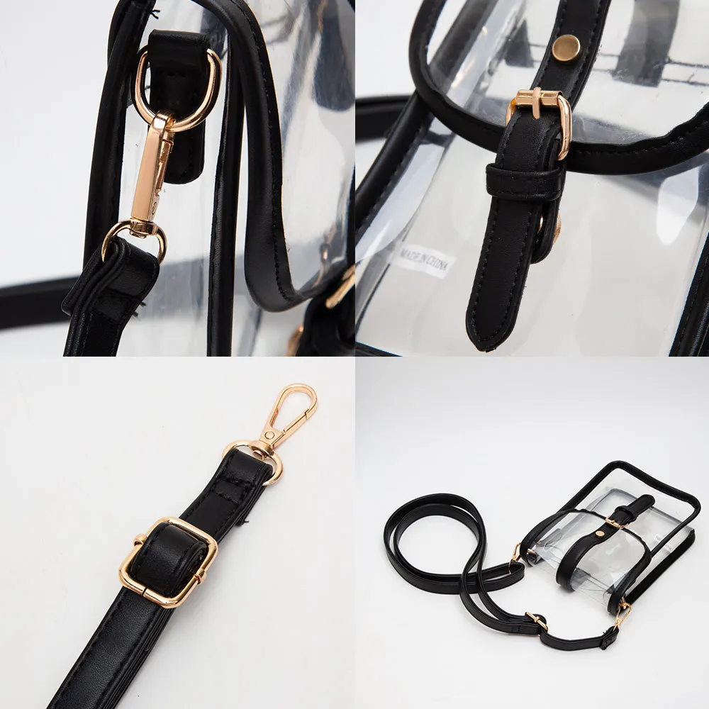 iLLASPARKZ Faux Leather Belt Buckle Pointed Transparent Crossbody Bag