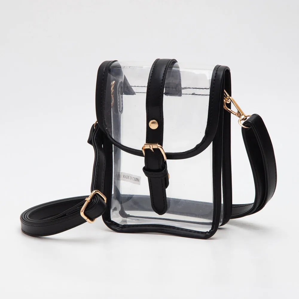 iLLASPARKZ Faux Leather Belt Buckle Pointed Transparent Crossbody Bag