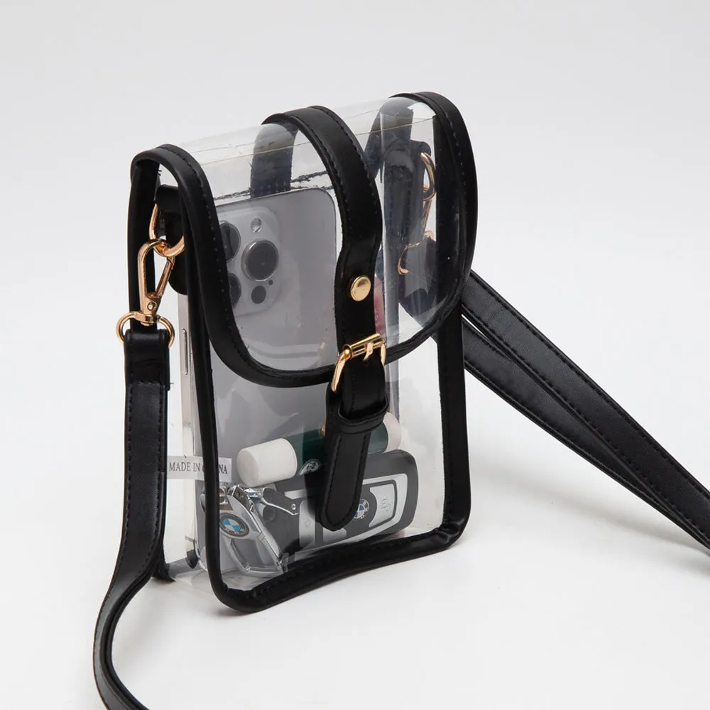 iLLASPARKZ Faux Leather Belt Buckle Pointed Transparent Crossbody Bag
