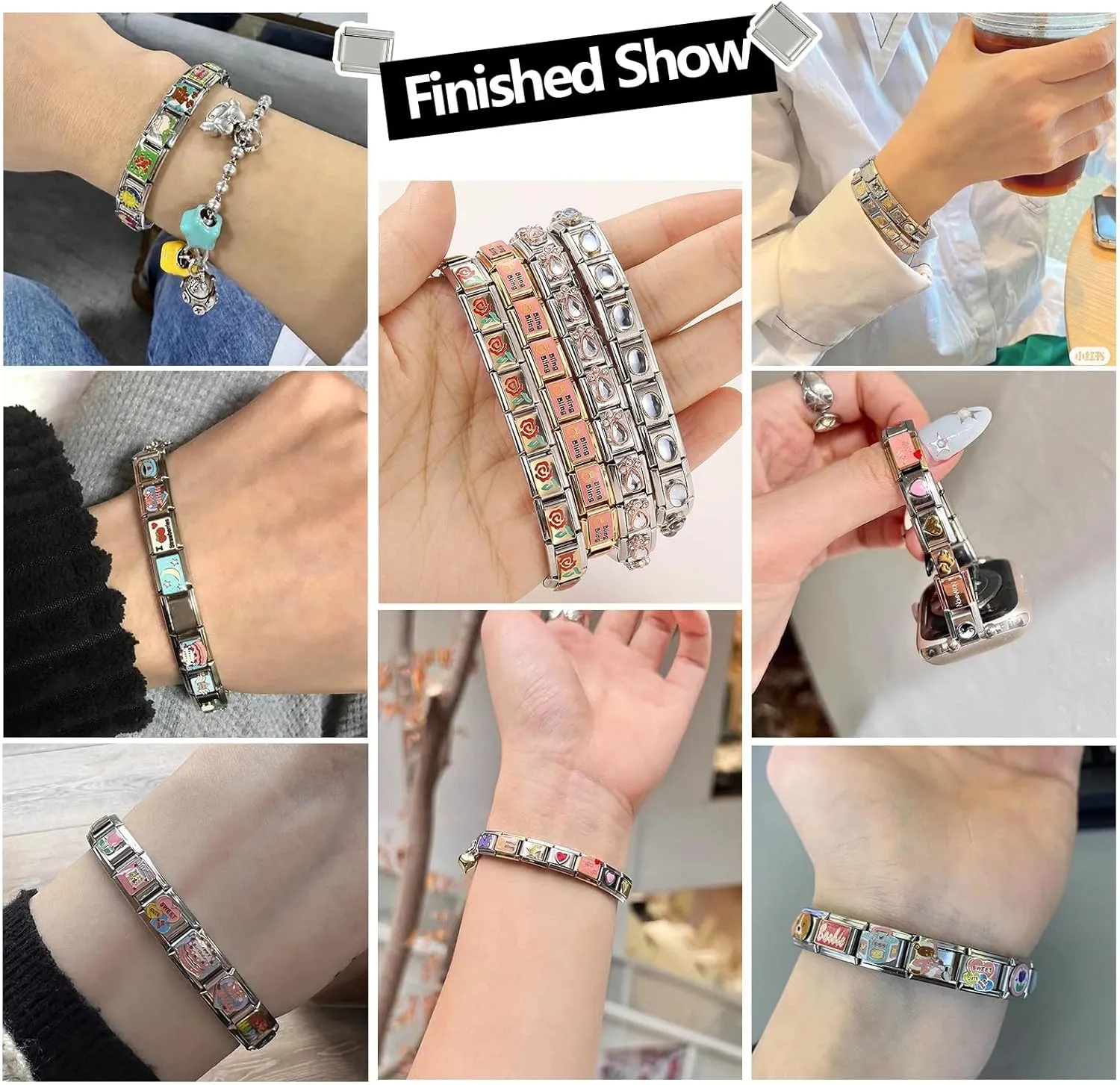 Italian Charm Set for Women, 9mm Italian Charms Link Handmade Bracelet DIY Module Italian Charm Necklaces Anklet Jewelry Gifts