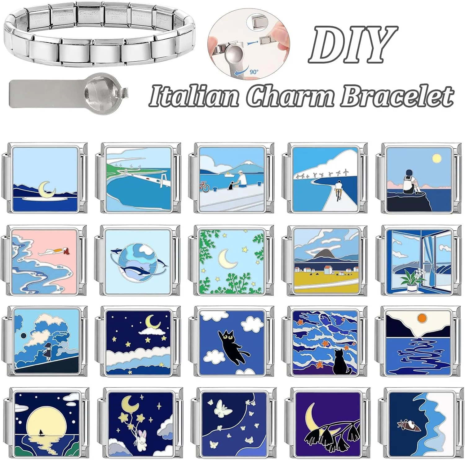 Italian Charm Set for Women, 9mm Italian Charms Link Handmade Bracelet DIY Module Italian Charm Necklaces Anklet Jewelry Gifts