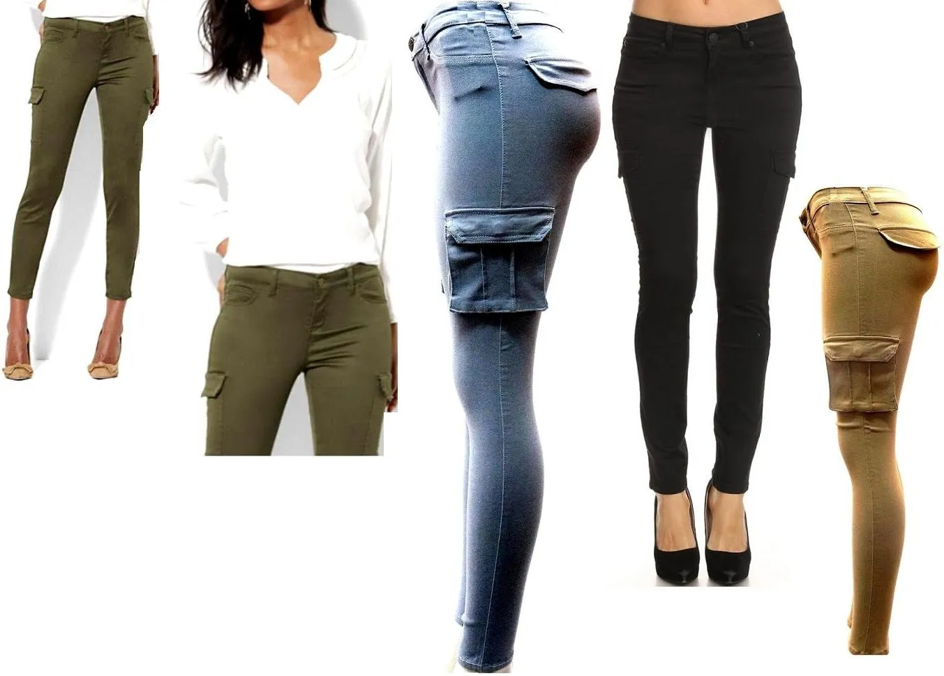 Jack David/Wax Jeans/Lucy Jeans Women's Cargo Pants Stretch Solid Casual Skinny