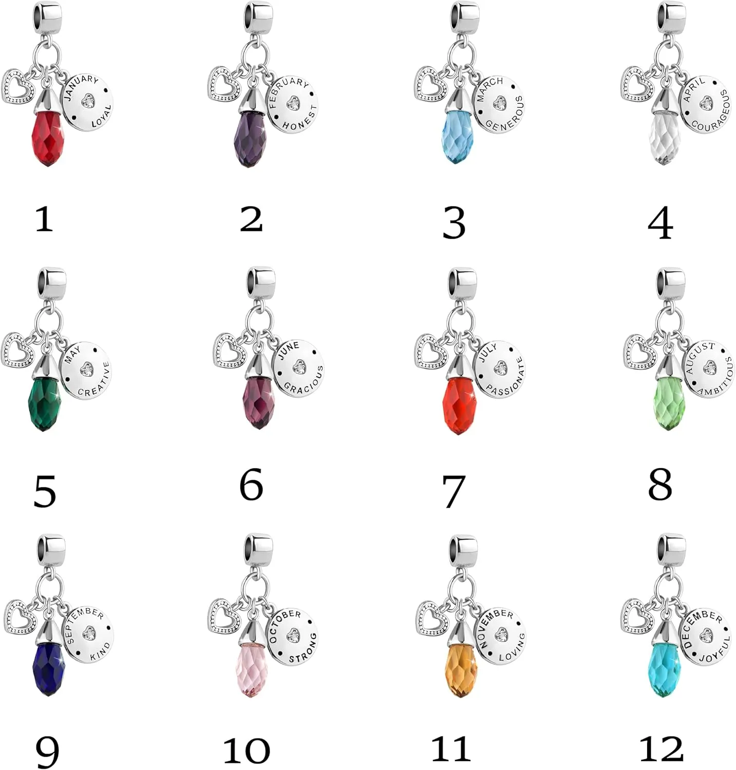 January-December 12 Happy Birthday Teardrop Birthstone Charm Compatible with Pandora Charms Bracelets Gifts Jewelry for Women