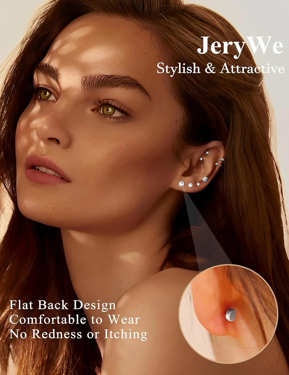 JeryWe 27Pcs 16G Cartilage Earrings Stud Hoop for Women Men Stainless Steel Helix Piercing Tragus Earrings Forward Conch Piercing Jewelry