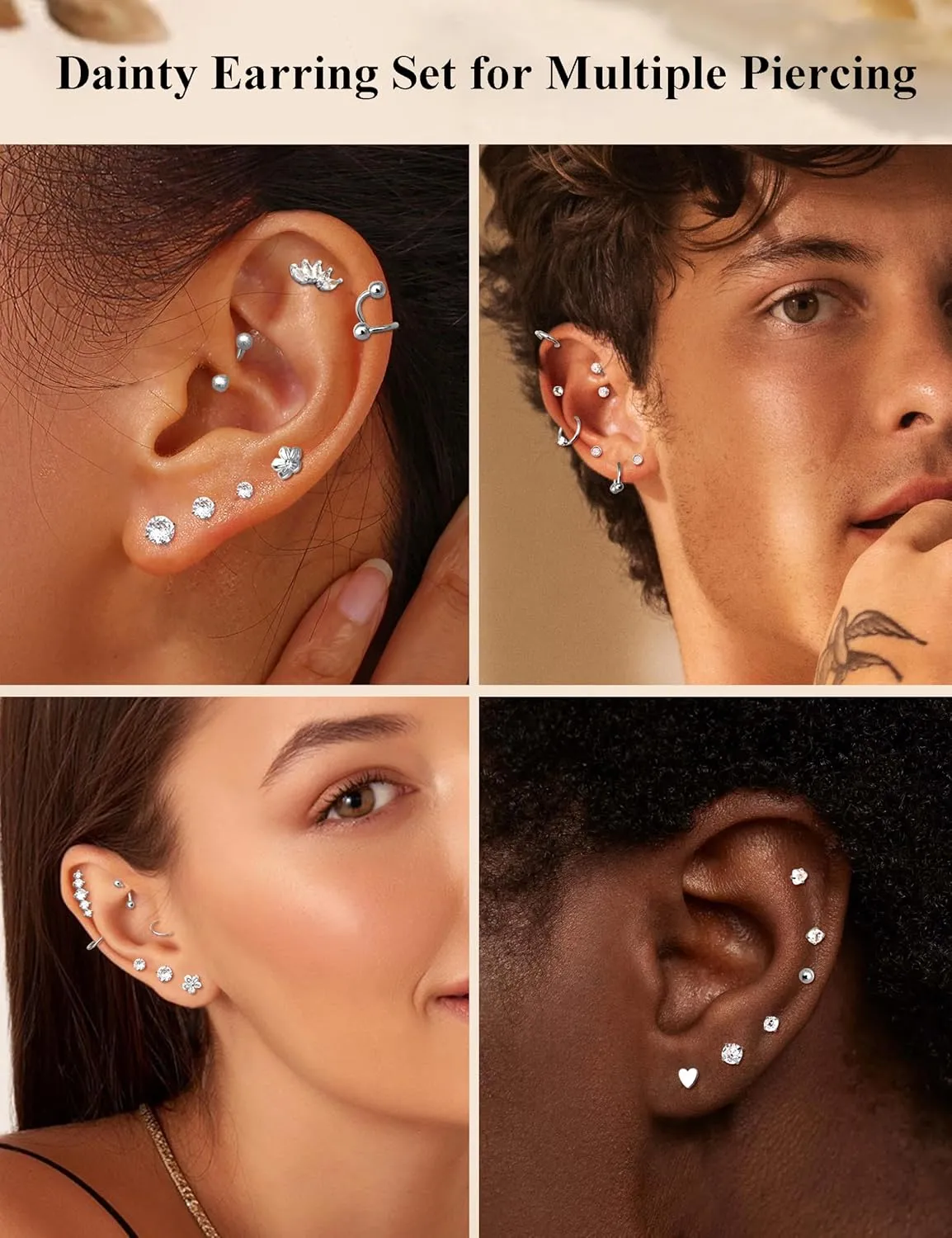 JeryWe 27Pcs 16G Cartilage Earrings Stud Hoop for Women Men Stainless Steel Helix Piercing Tragus Earrings Forward Conch Piercing Jewelry