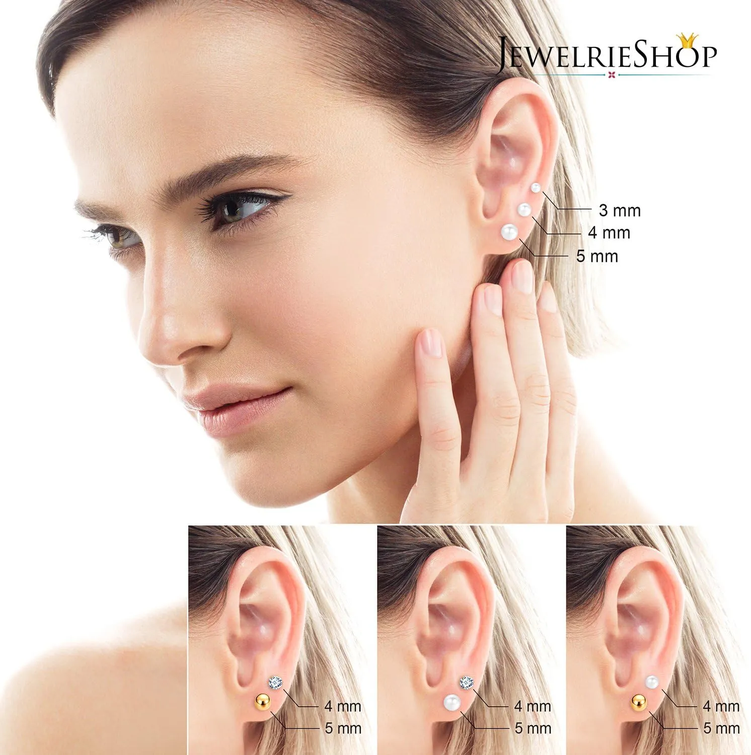 JewelrieShop Earrings Studs Set for Women Stainless Steel CZ Ball Faux Pearl Hoop Hypoallergenic Silver Multiple Ear Stud Earing for Men