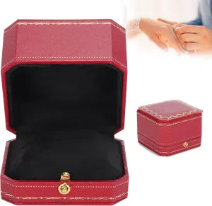 Jewelry Rings Box, Square Wedding Ring Case Jewelry Earring Gift Box Display Case Velvet Couple Rings Boxes Display for Proposal Engagement Wedding Valentines Day Father's Day Mother's Day(Red)