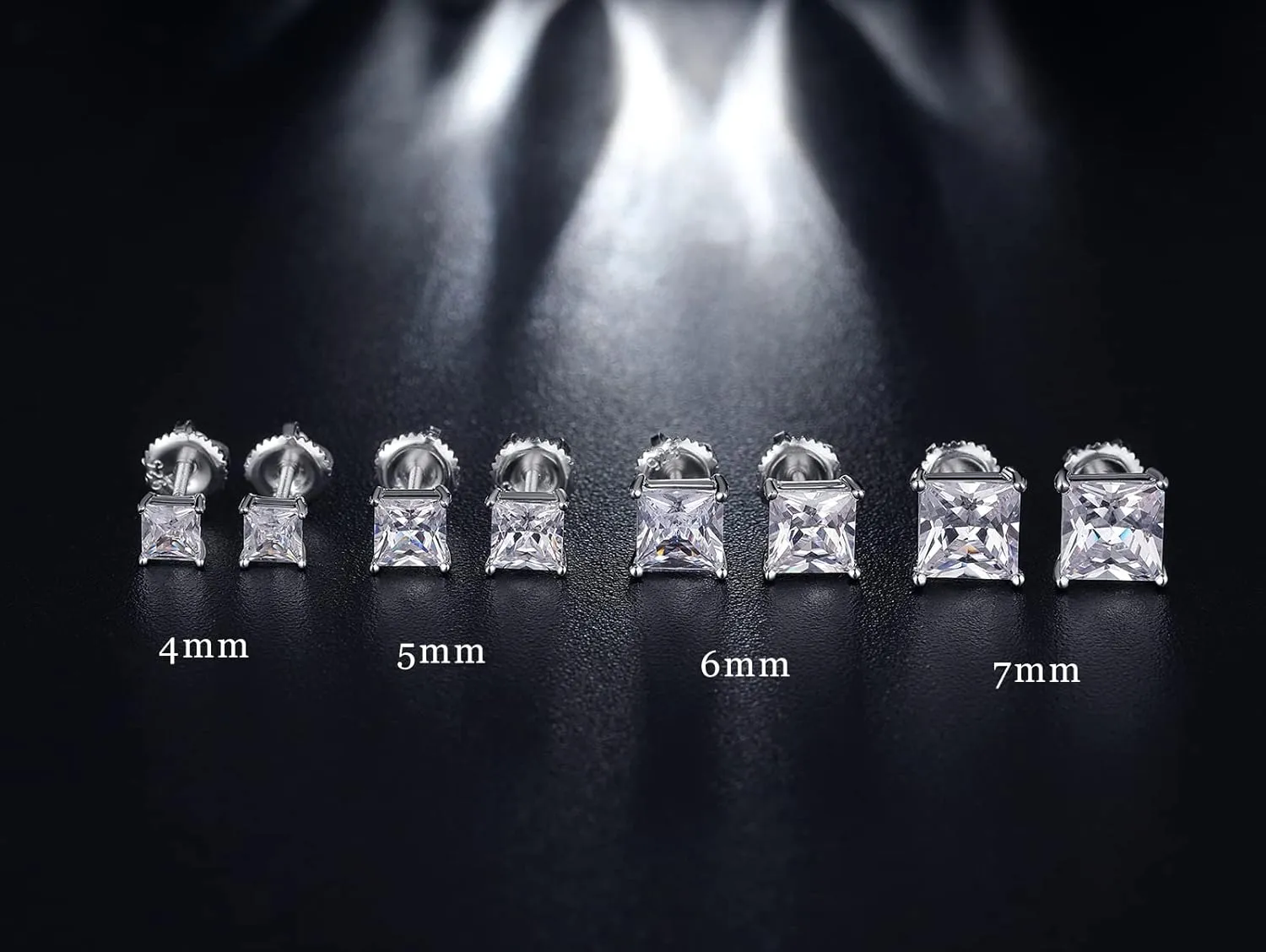 Jiamiaoi 18k White Gold Plated Simulated Diamond Stud Earrings Screw Back Sterling Silver Cubic Zirconia Stud Earrings Set 4 Millimeters-8 Millimeters Nickle Free Hypoallergenic Earring Studs