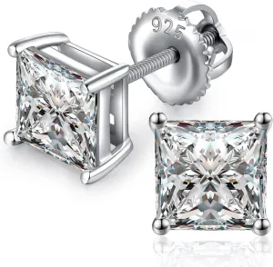 Jiamiaoi 18k White Gold Plated Simulated Diamond Stud Earrings Screw Back Sterling Silver Cubic Zirconia Stud Earrings Set 4 Millimeters-8 Millimeters Nickle Free Hypoallergenic Earring Studs
