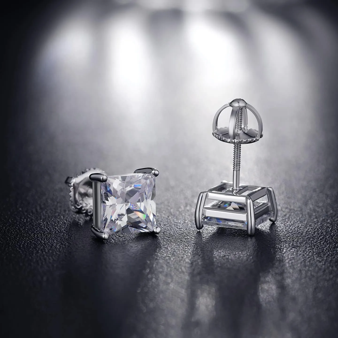 Jiamiaoi 18k White Gold Plated Simulated Diamond Stud Earrings Screw Back Sterling Silver Cubic Zirconia Stud Earrings Set 4 Millimeters-8 Millimeters Nickle Free Hypoallergenic Earring Studs