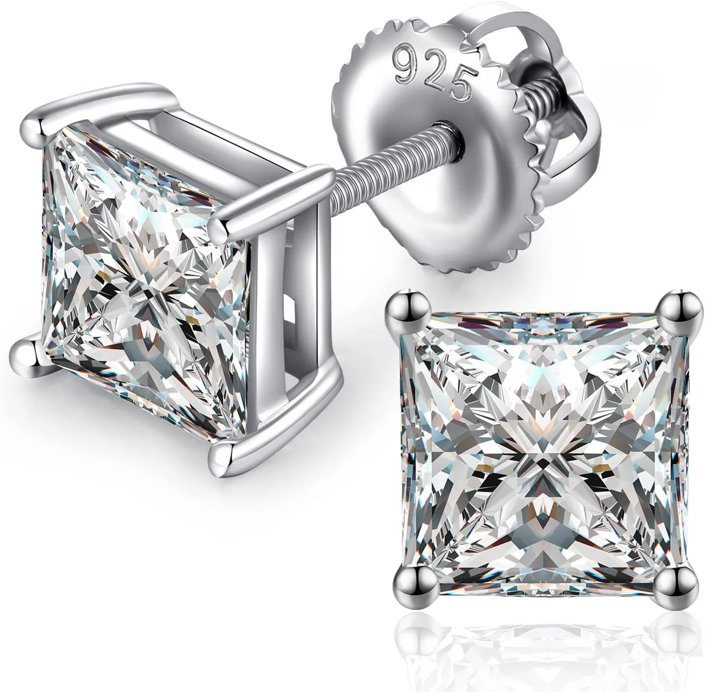 Jiamiaoi 18k White Gold Plated Simulated Diamond Stud Earrings Screw Back Sterling Silver Cubic Zirconia Stud Earrings Set 4 Millimeters-8 Millimeters Nickle Free Hypoallergenic Earring Studs