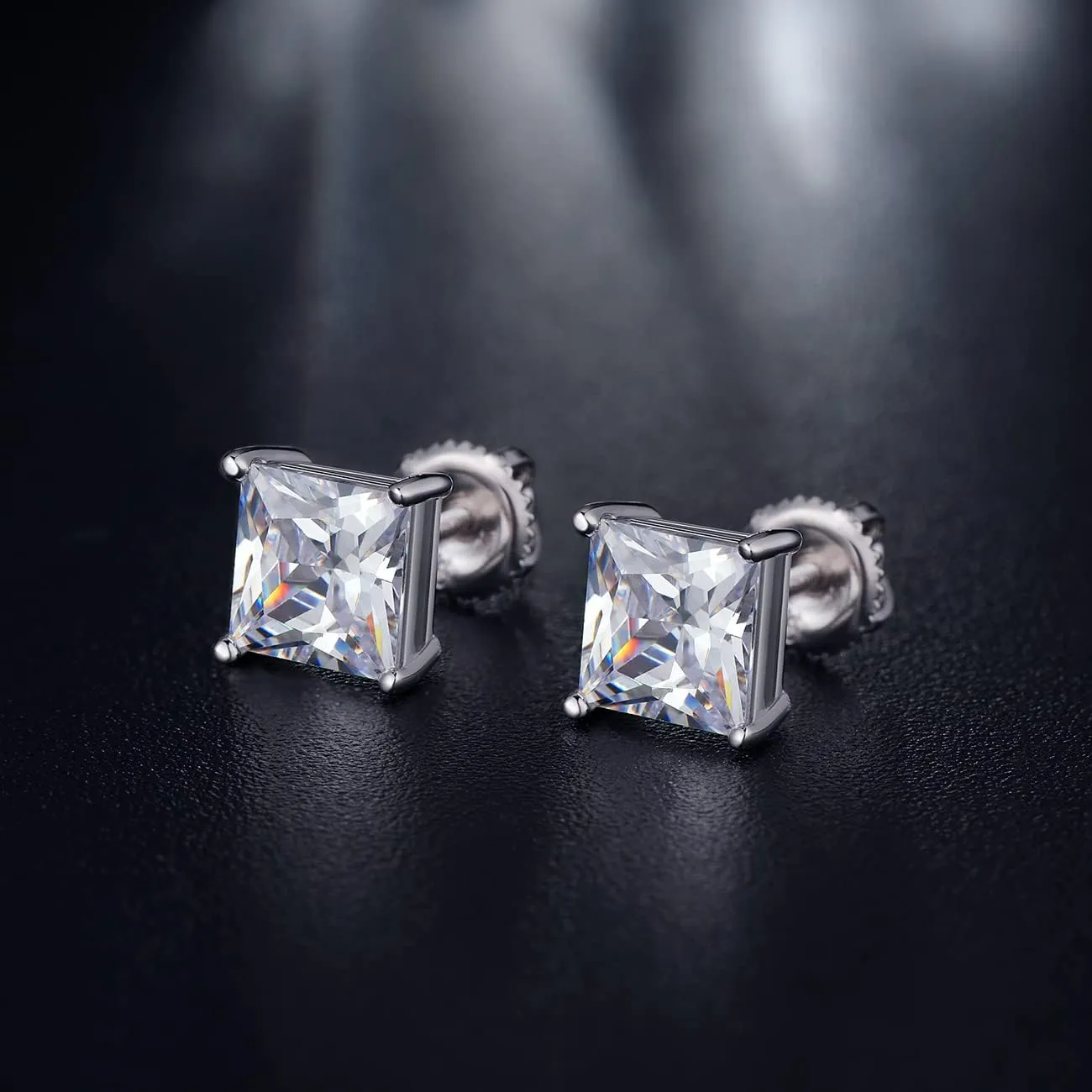 Jiamiaoi 18k White Gold Plated Simulated Diamond Stud Earrings Screw Back Sterling Silver Cubic Zirconia Stud Earrings Set 4 Millimeters-8 Millimeters Nickle Free Hypoallergenic Earring Studs