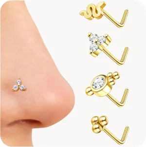 JOERICA Nose Rings Studs for Women Stainless Steel L Shaped Nose Studs Tiny Opal CZ Sunflower Turquoise Bee Planet Geometric Nose Piercing Jewelry