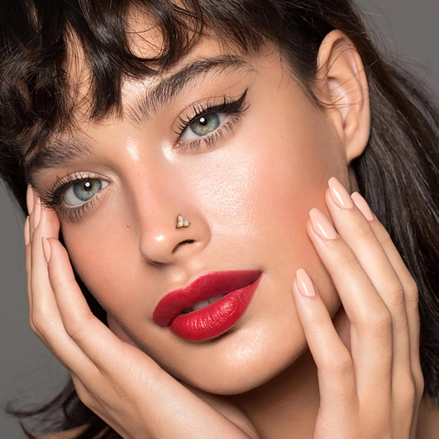 JOERICA Nose Rings Studs for Women Stainless Steel L Shaped Nose Studs Tiny Opal CZ Sunflower Turquoise Bee Planet Geometric Nose Piercing Jewelry