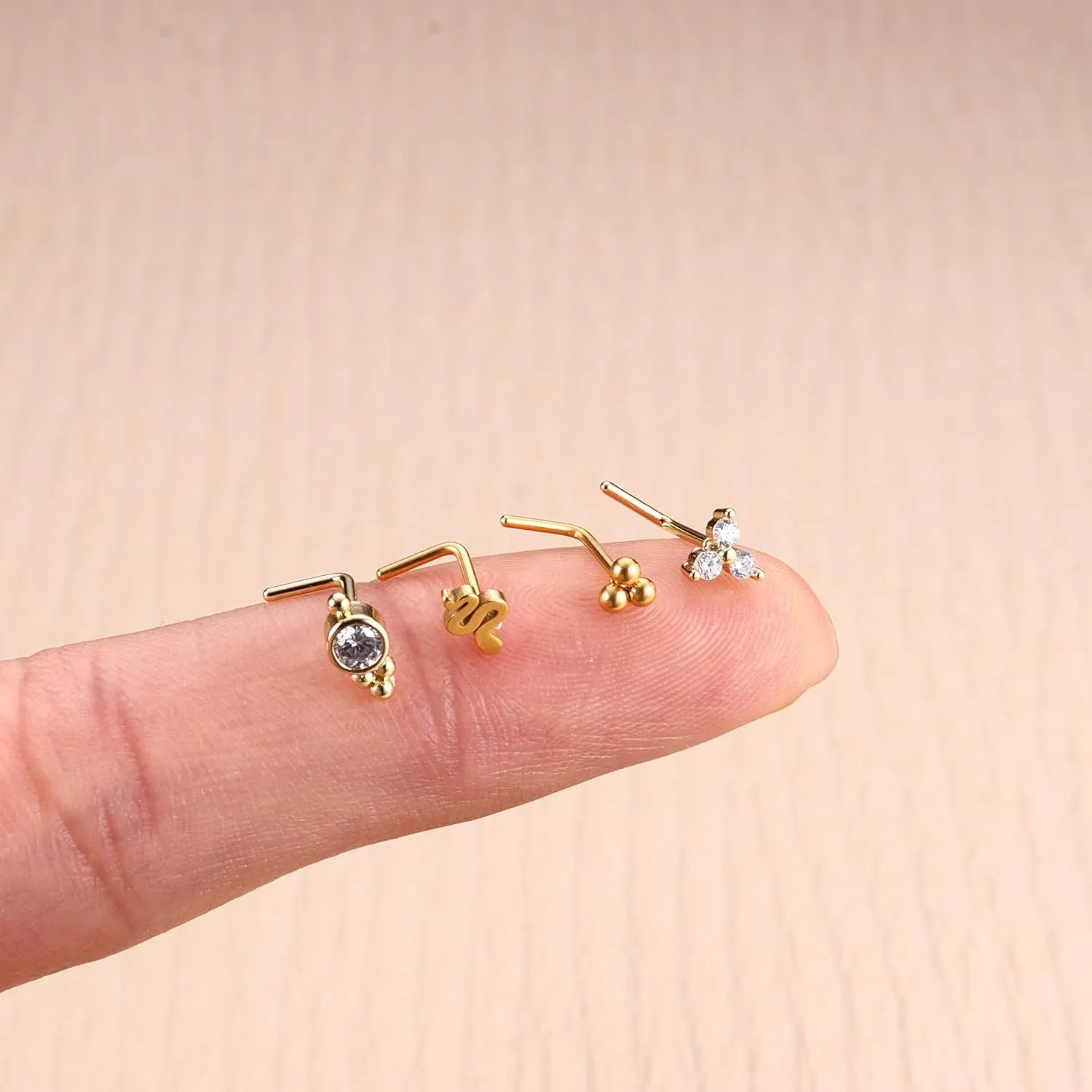JOERICA Nose Rings Studs for Women Stainless Steel L Shaped Nose Studs Tiny Opal CZ Sunflower Turquoise Bee Planet Geometric Nose Piercing Jewelry
