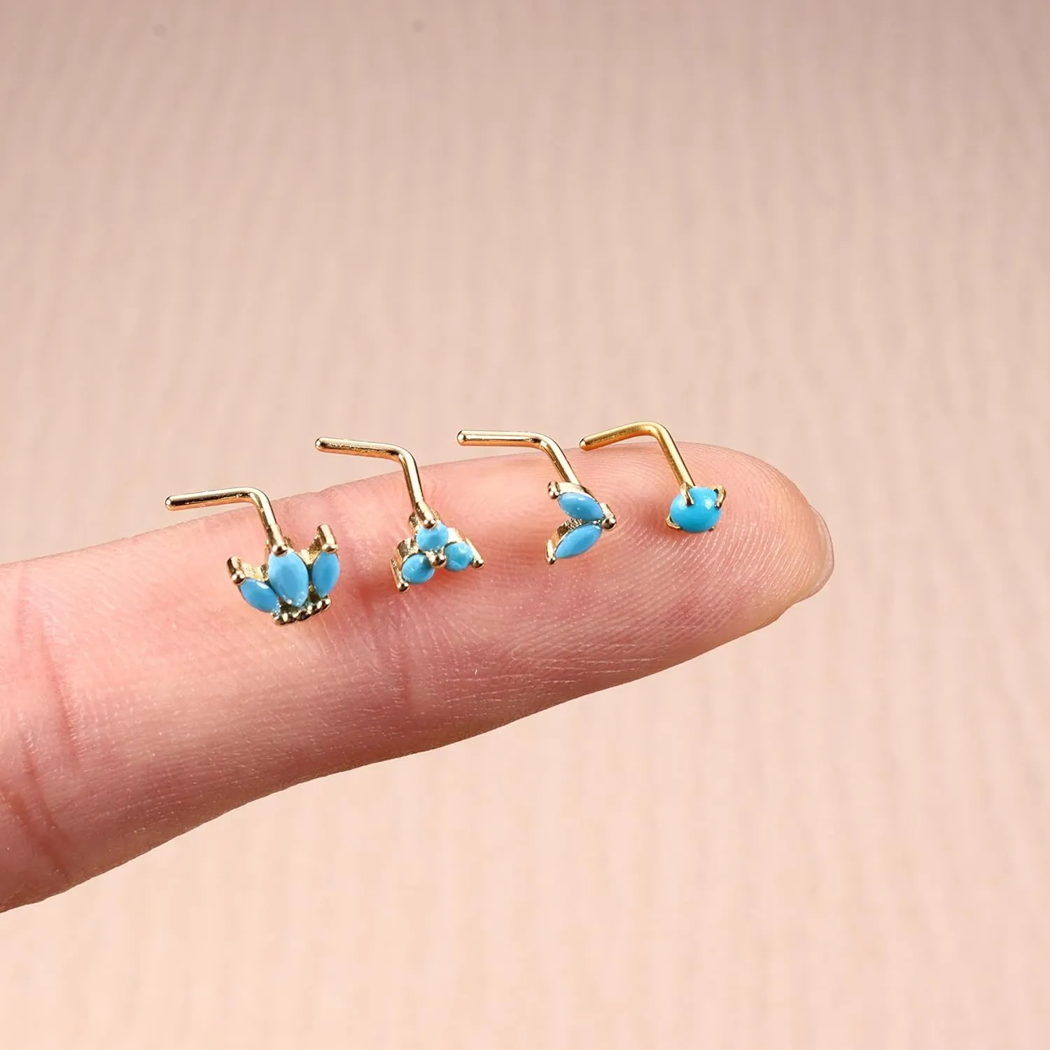 JOERICA Nose Rings Studs for Women Stainless Steel L Shaped Nose Studs Tiny Opal CZ Sunflower Turquoise Bee Planet Geometric Nose Piercing Jewelry